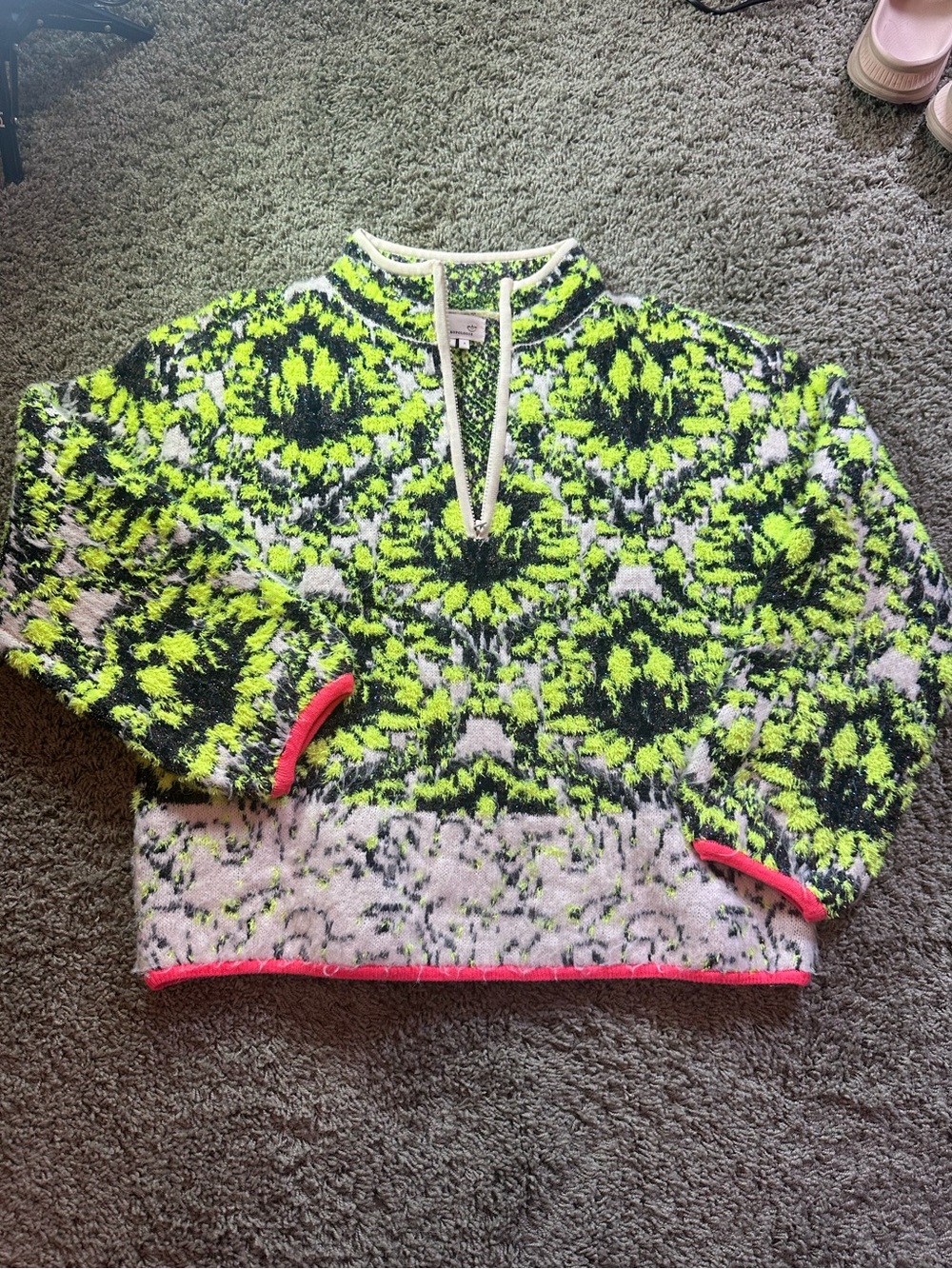 Anthropologie Cristina Fuzzy Fleece Pullover Sweater Neon Green Small